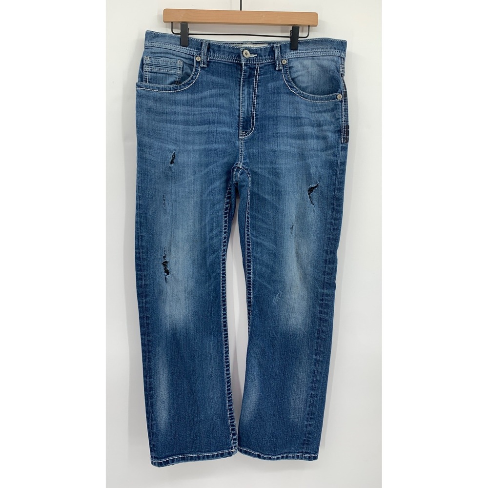 BKE Tyler Jeans Mens 36 Short Blue Straight Distressed Fade Denim Pants 36x30